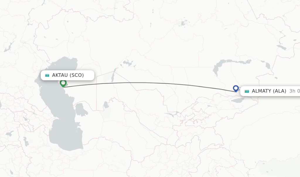 Flights from Aktau to Almaty route map