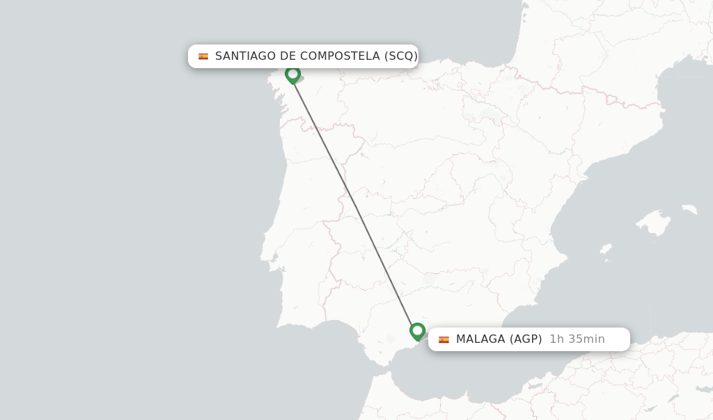 Flights from Santiago De Compostela to Malaga route map