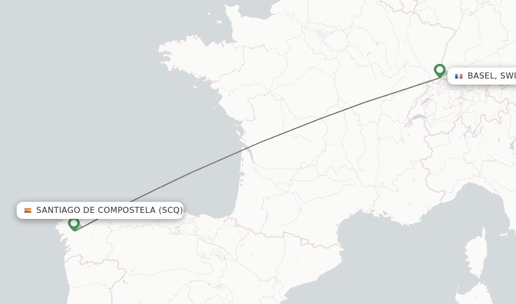 Flights from Santiago De Compostela to Basel, Switzerland/Mulhouse route map