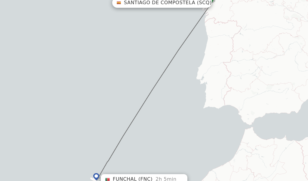 Flights from Santiago De Compostela to Funchal route map