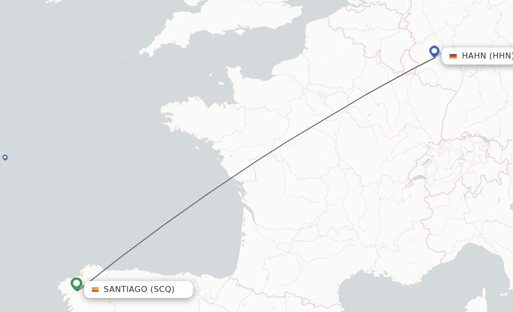 Flights from Santiago De Compostela to Hahn route map