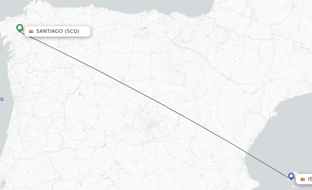 Flights from Santiago De Compostela to Ibiza route map