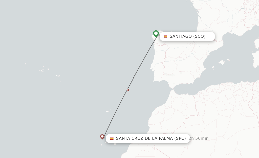 Flights from Santiago De Compostela to Santa Cruz De La Palma route map