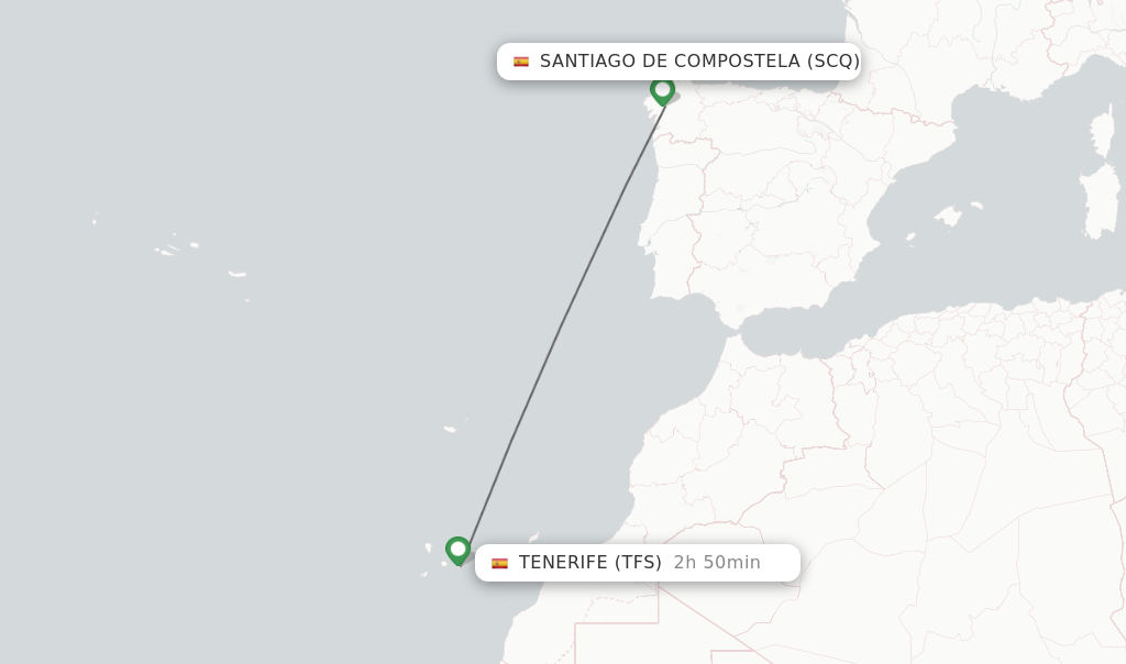 Flights from Santiago De Compostela to Tenerife route map