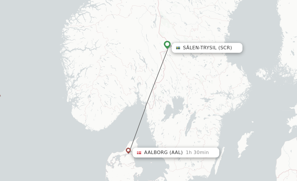 Flights from Salen to Aalborg route map