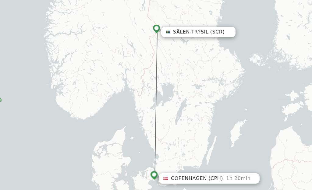 Flights from Salen to Copenhagen route map