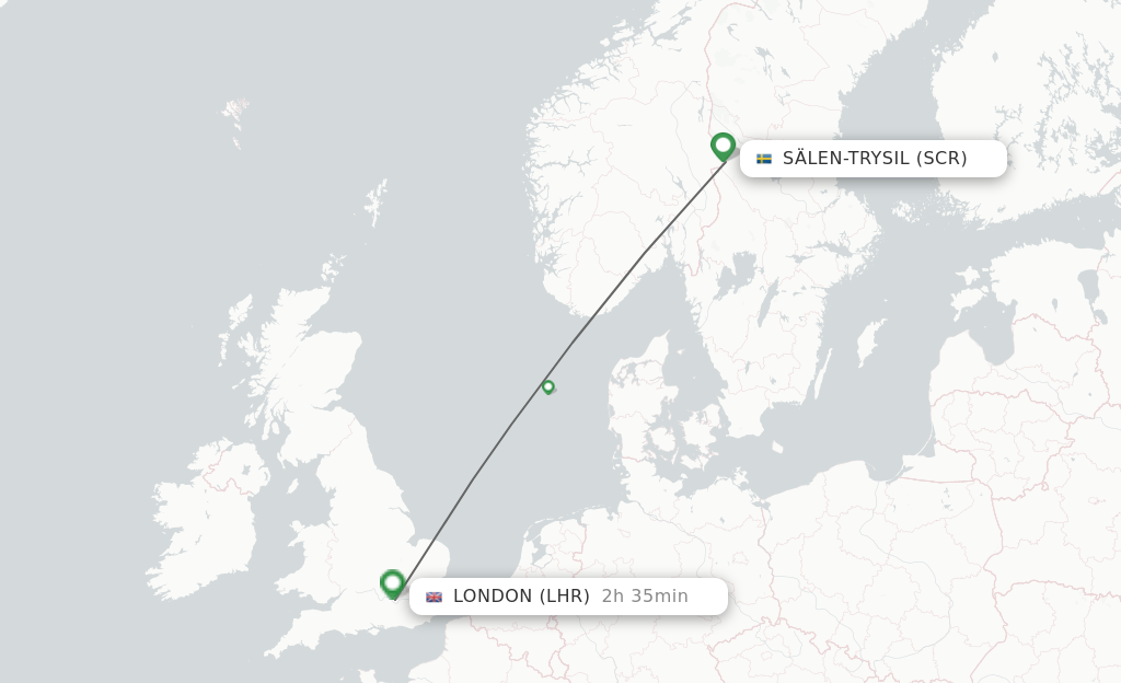 Flights from Salen to London route map