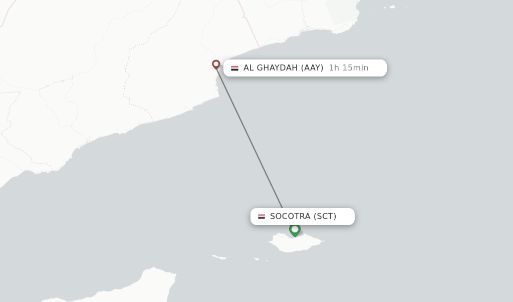 Flights from Socotra to Al Ghaydah route map
