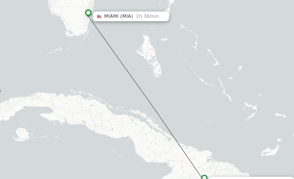 Flights from Santiago to Miami route map