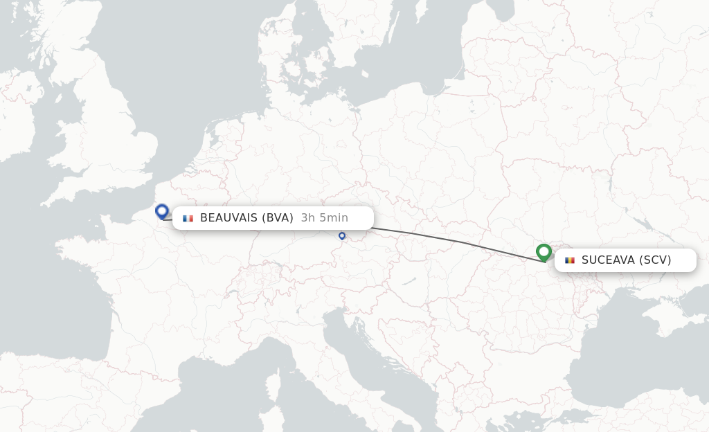 Flights from Suceava to Paris route map
