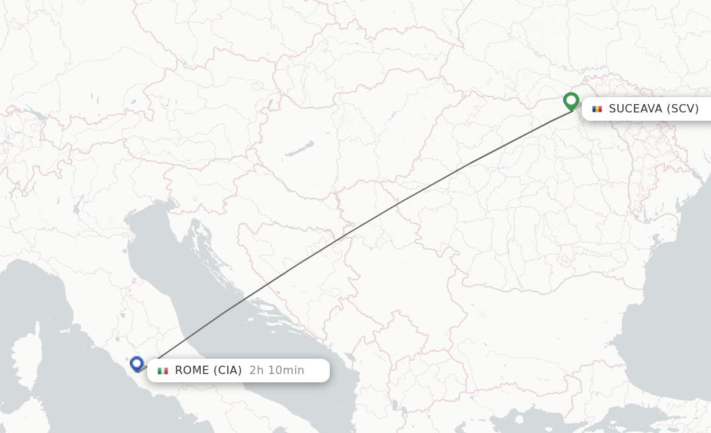 Flights from Suceava to Rome route map