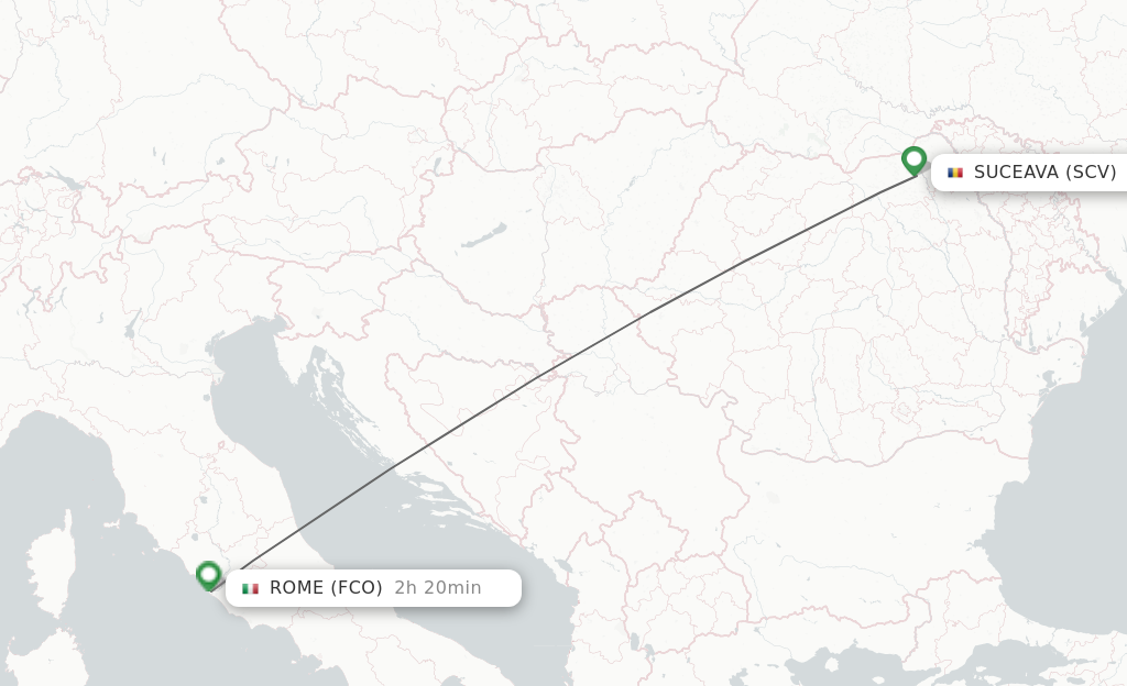Flights from Suceava to Rome route map