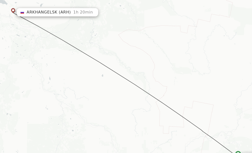 Flights from Syktyvkar to Arkhangelsk route map