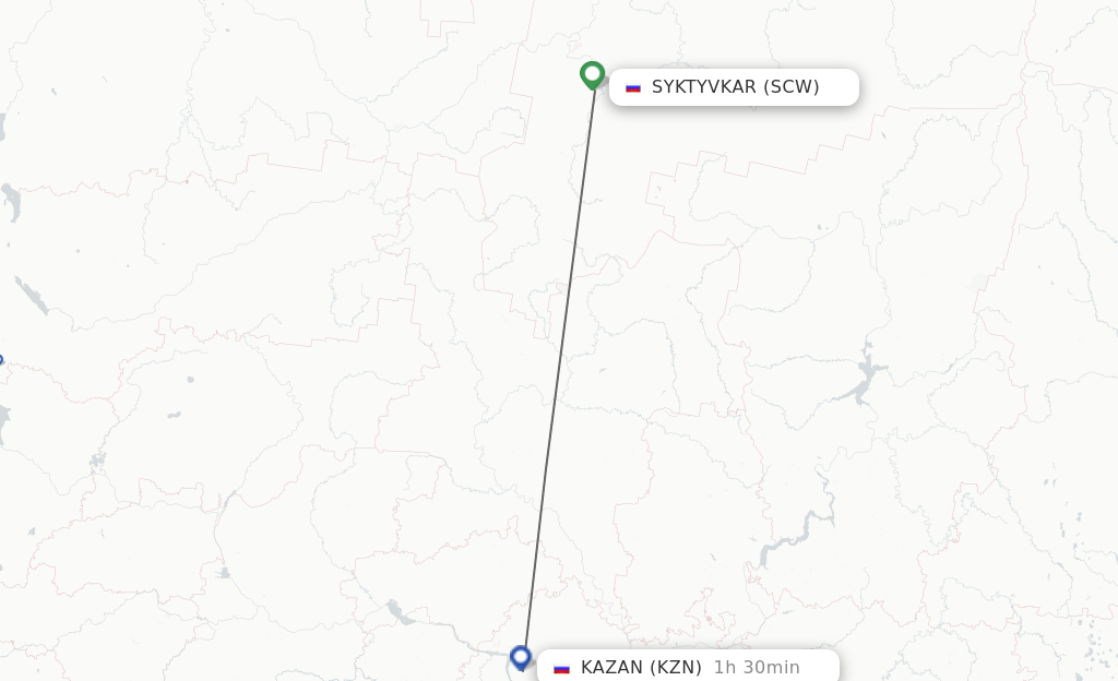 Flights from Syktyvkar to Kazan route map