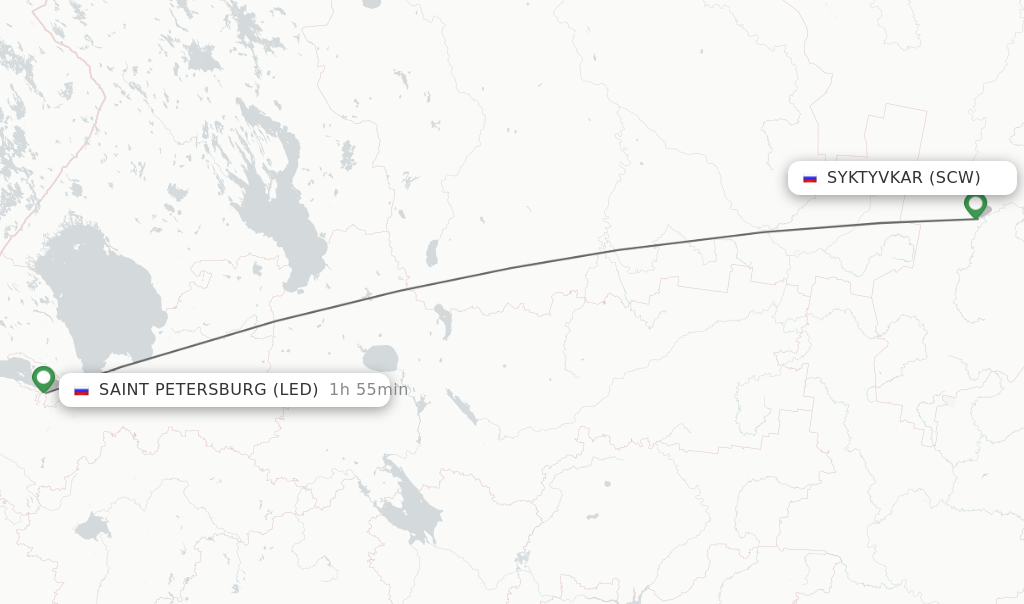 Flights from Syktyvkar to Saint Petersburg route map