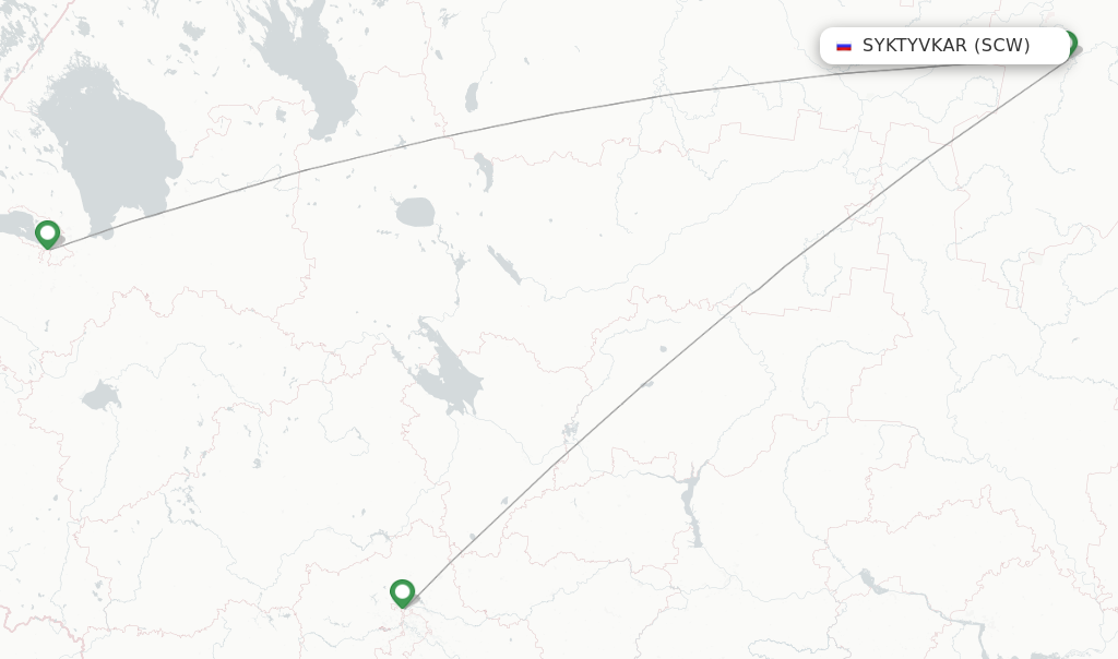 Route map with flights from Syktyvkar with Aeroflot
