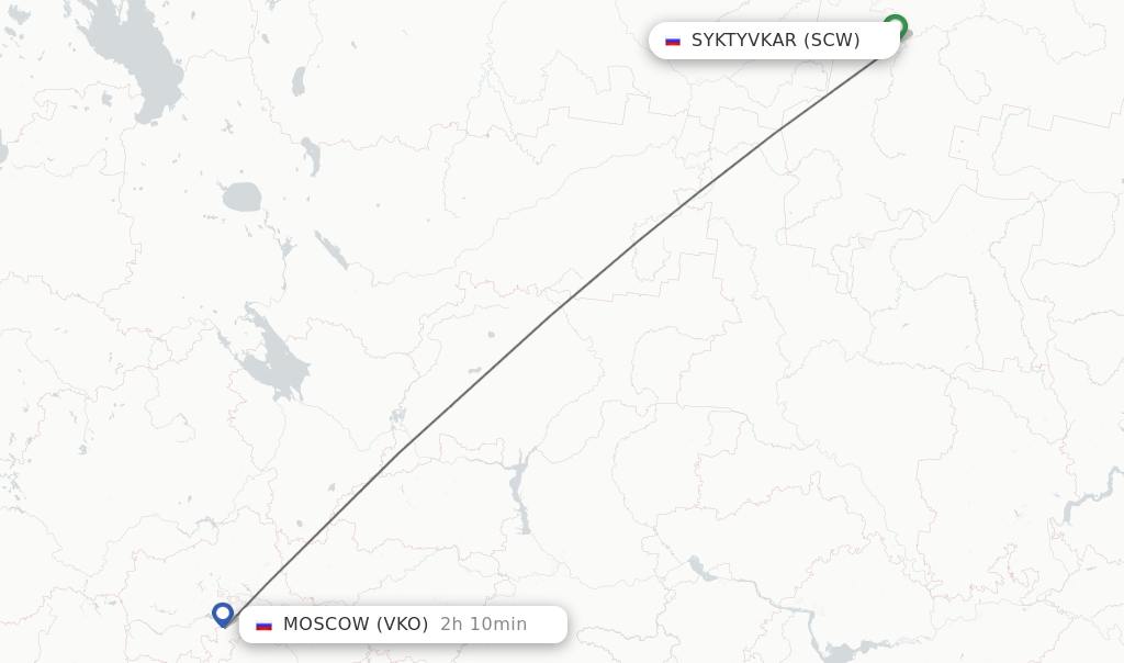 Flights from Syktyvkar to Moscow route map