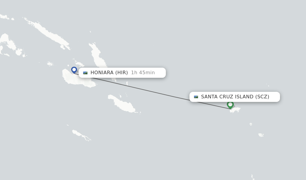 Flights from Santa Cruz Island to Honiara route map