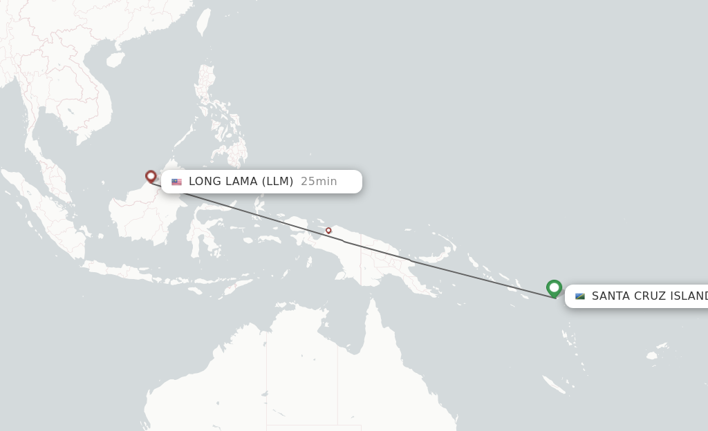 Flights from Santa Cruz Island to Lomlom route map