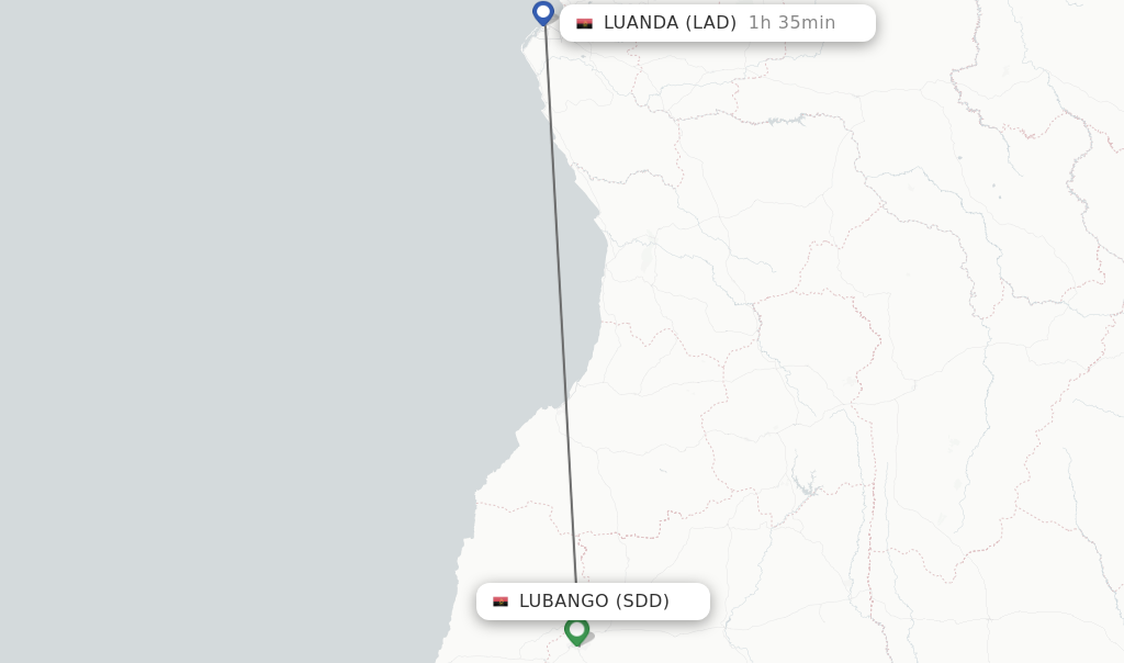 Flights from Lubango to Luanda route map