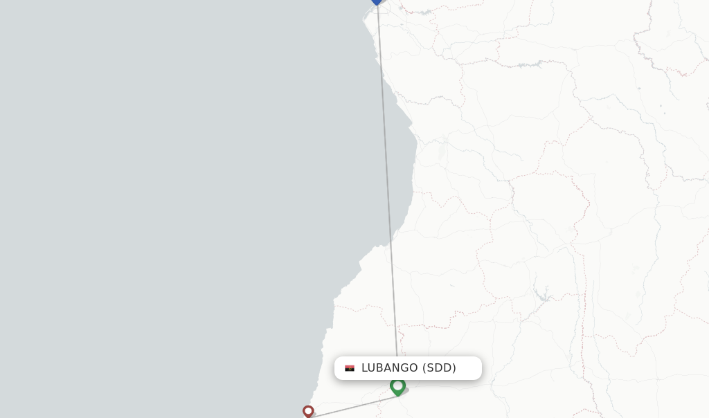 Flights from Lubango to Windhoek route map