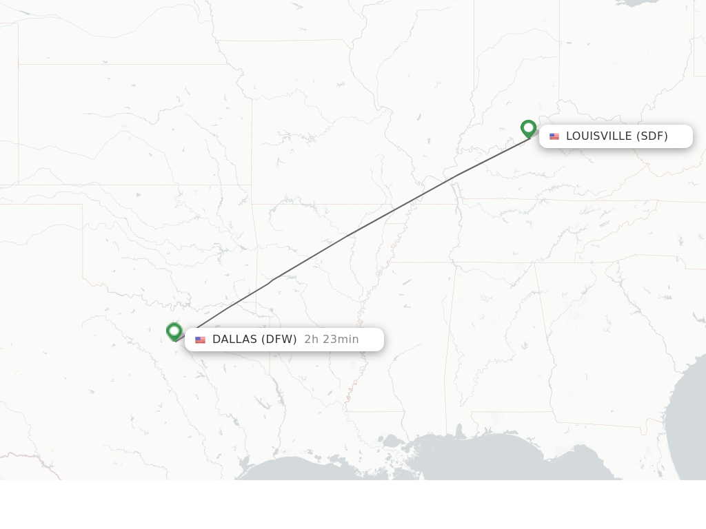 Flights from Louisville to Dallas route map