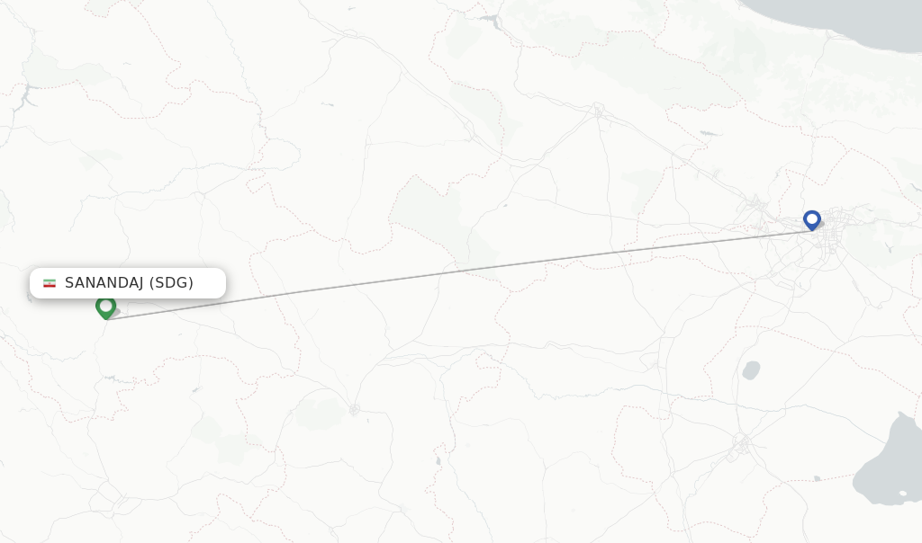 Route map with flights from Sanandaj with Iran Aseman Airlines