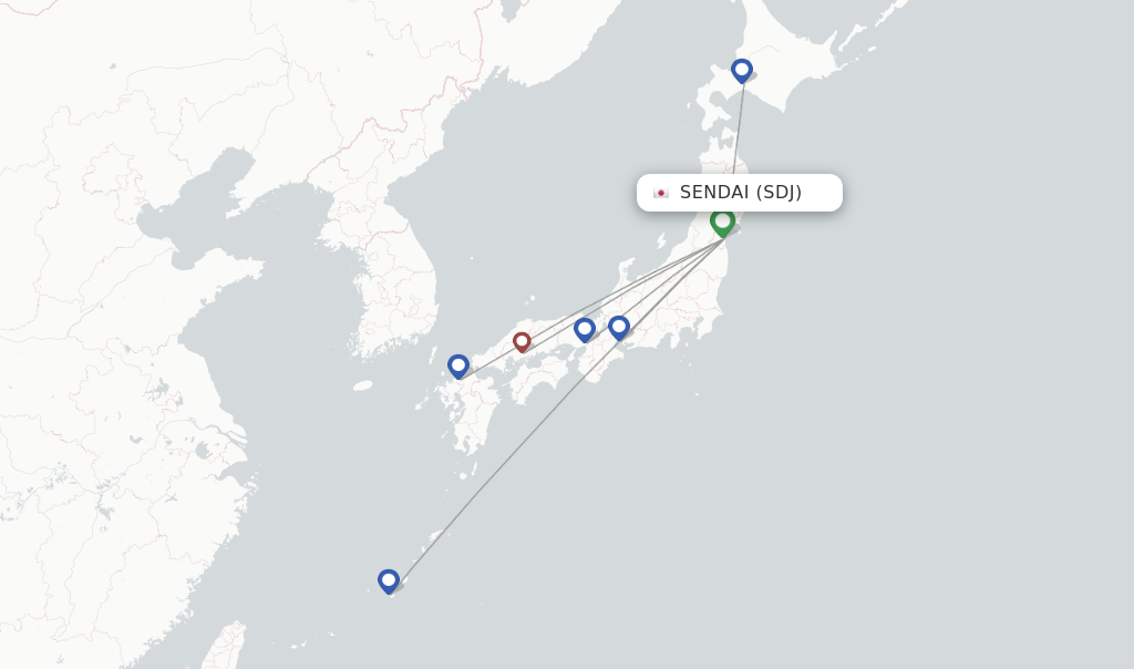 Route map with flights from Sendai with ANA