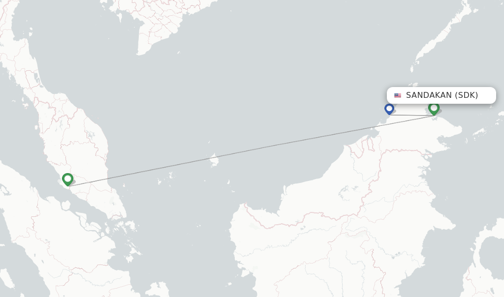 Route map with flights from Sandakan with AirAsia