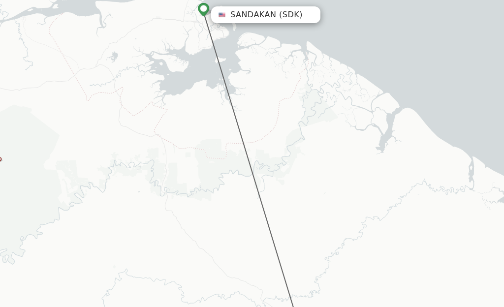 Flights from Sandakan to Lahad Datu route map