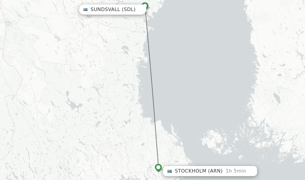 Flights from Sundsvall to Stockholm route map