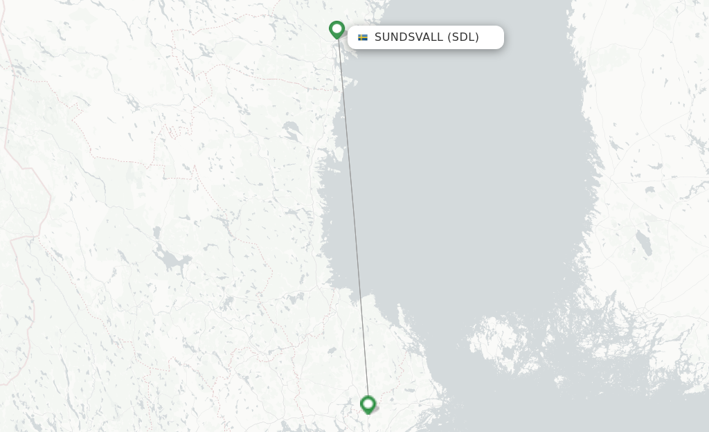 Route map with flights from Sundsvall with SAS