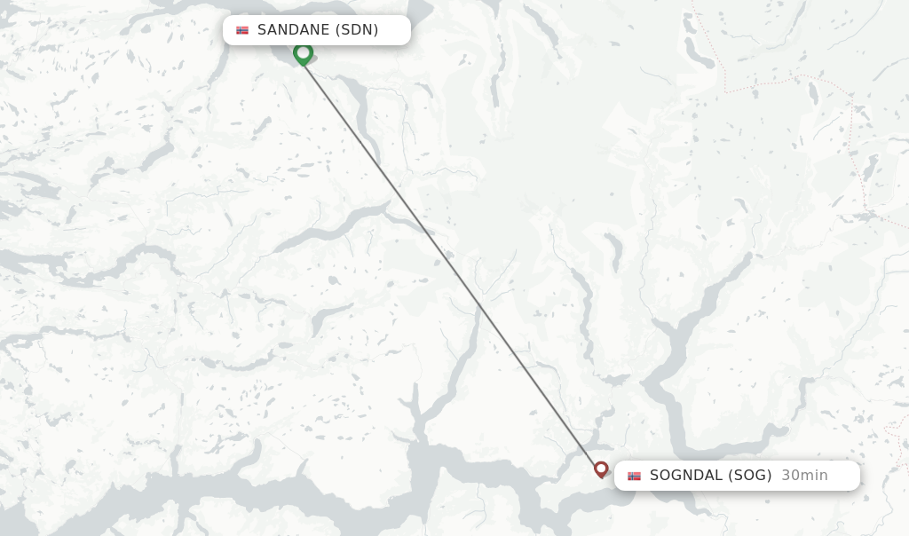 Flights from Sandane to Sogndal route map