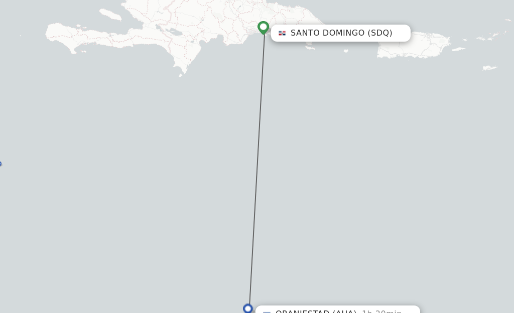 Flights from Santo Domingo to Aruba route map