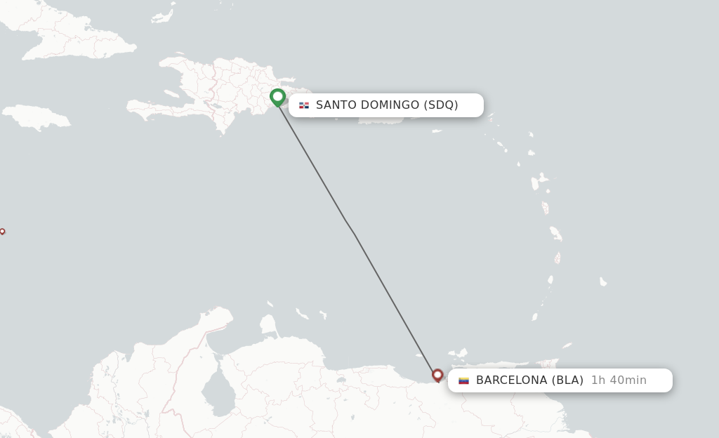 Flights from Santo Domingo to Barcelona route map