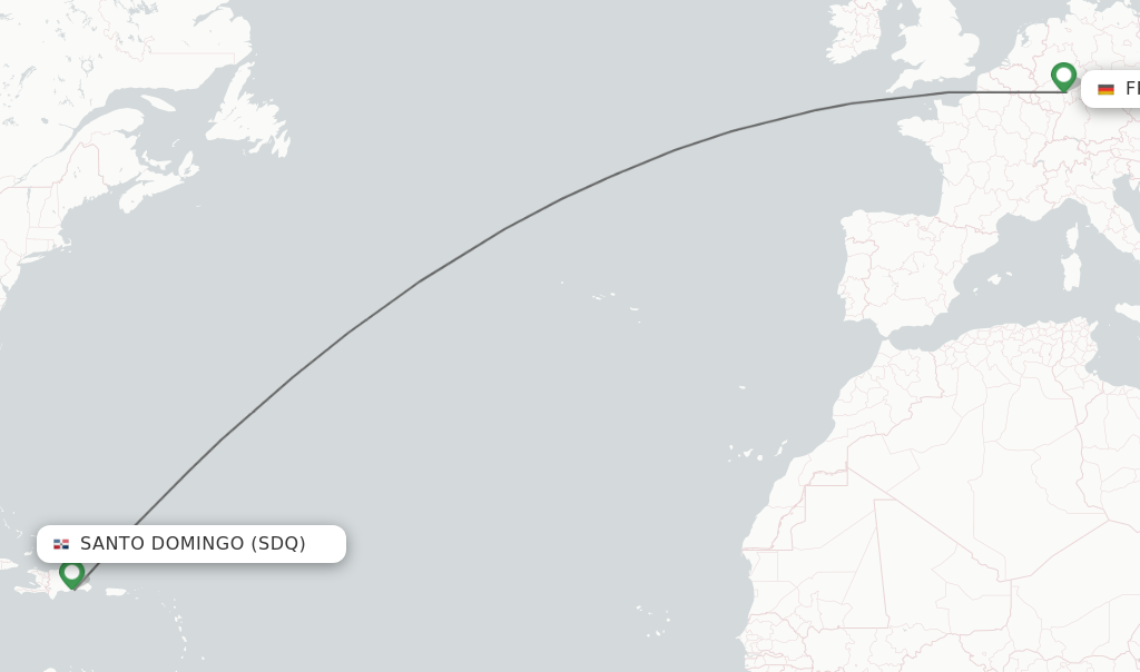 Flights from Frankfurt to Santo Domingo route map