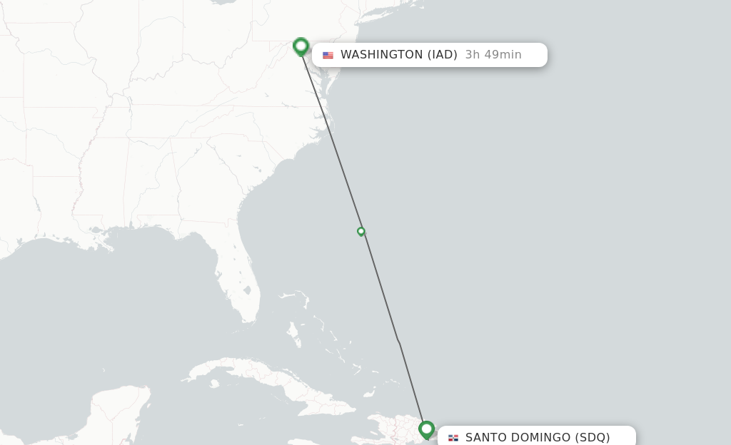 Flights from Santo Domingo to Dulles route map