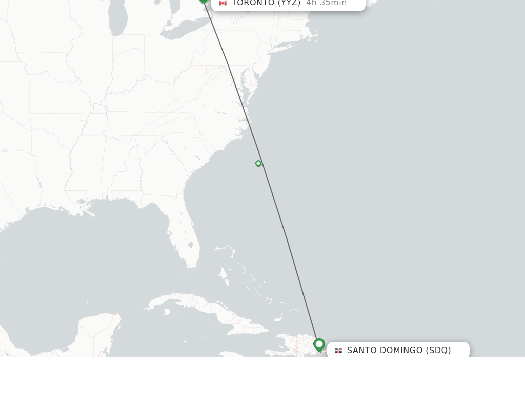 Flights from Santo Domingo to Toronto route map