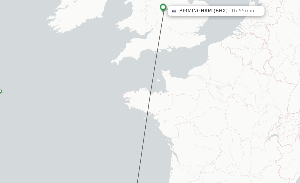 Flights from Santander to Birmingham route map