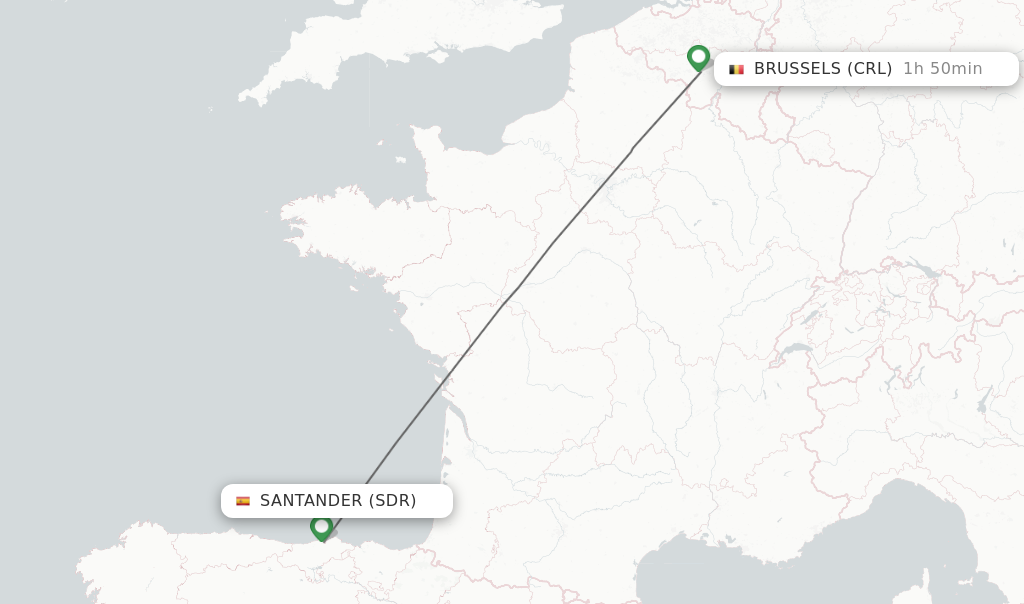 Flights from Santander to Brussels route map