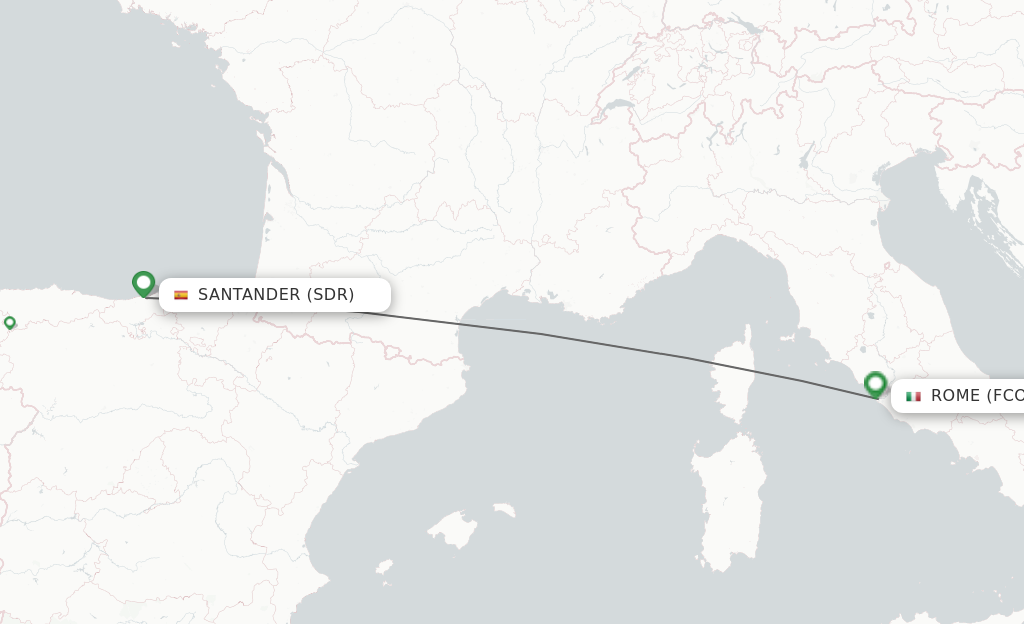 Flights from Santander to Rome route map