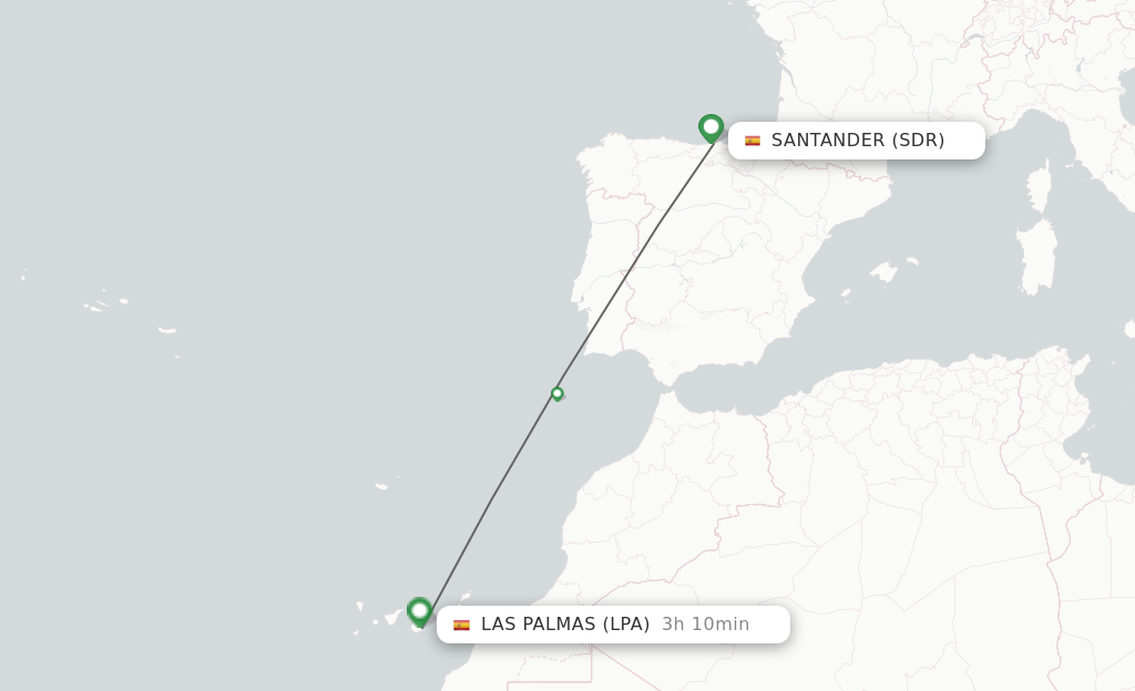 Flights from Santander to Las Palmas route map