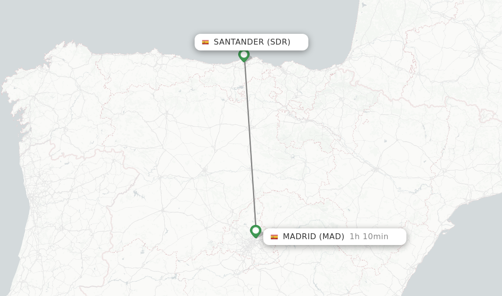 Flights from Santander to Madrid route map