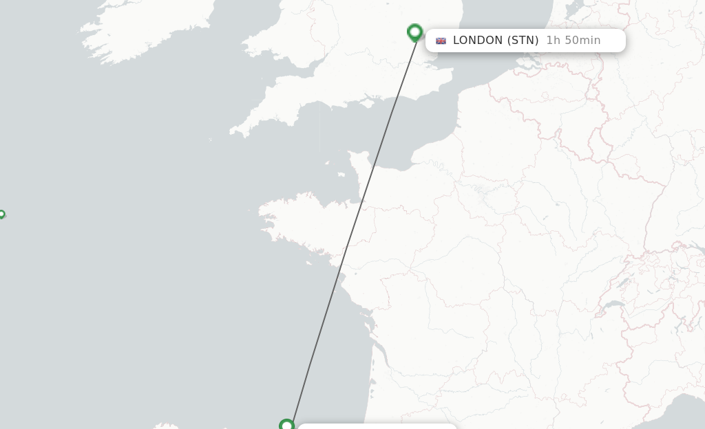 Flights from Santander to London route map