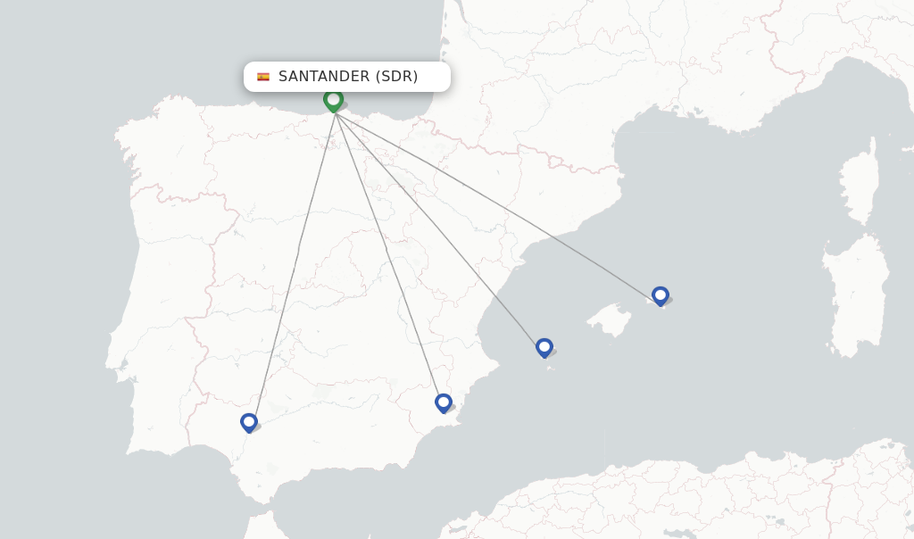 Route map with flights from Santander with Volotea