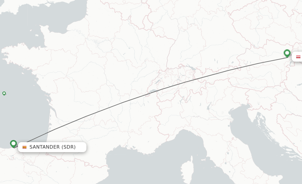 Flights from Santander to Vienna route map