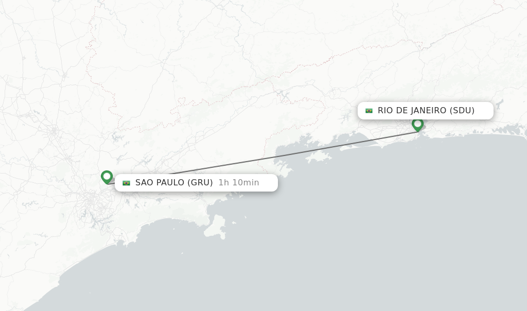 Flights from Rio De Janeiro to Sao Paulo route map