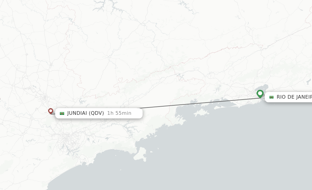 Flights from Rio De Janeiro to Jundiai route map