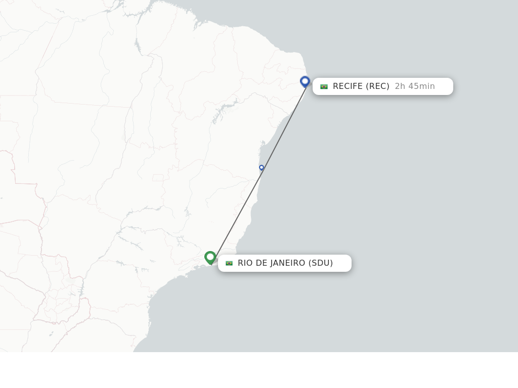 Flights from Rio De Janeiro to Recife route map