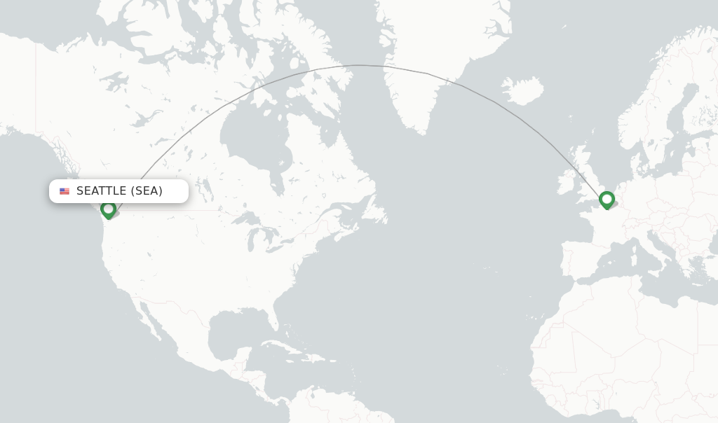 Route map with flights from Seattle with Air France